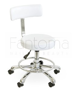 Hydraulic Beauty Stool with Backrest LUX White